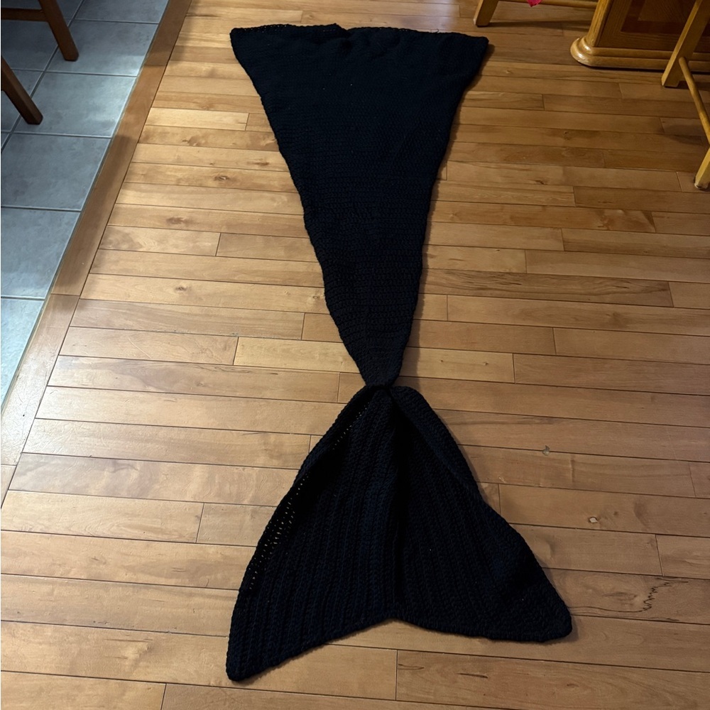 Handmade Crochet Black Mermaid Tail Blanket – Adult Size – Cozy & Soft​